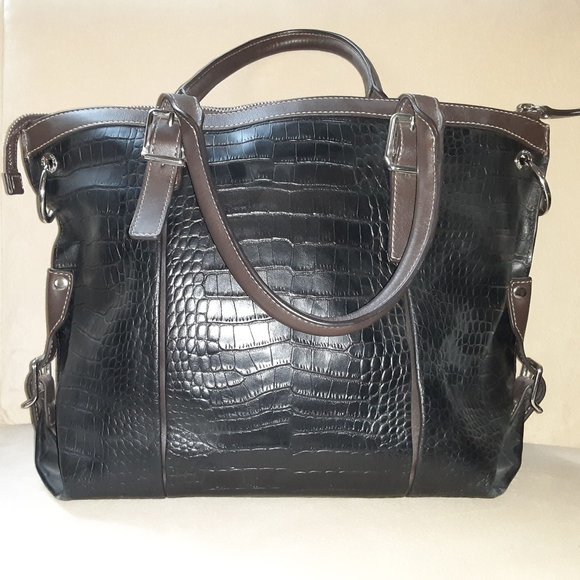 Tous black and brown alligator print leather tote shoulder bag - Picture 2 of 14